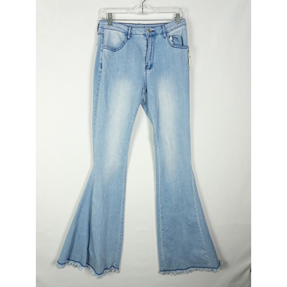 Altar'd State NWT Bell Bottom Flare Jeans Womens M Light Blue Raw Hem Boho Y2K